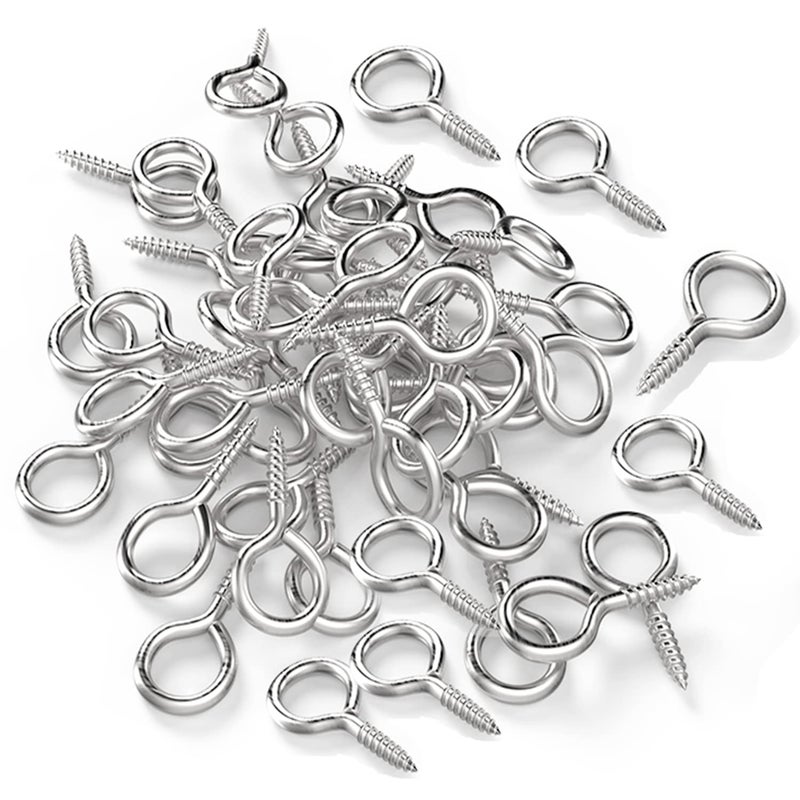 Axe Sickle Silver 1 inch Screw Eyes Metal Eye Hooks Small Eyelet Screws, 100 Pcs - Image 1